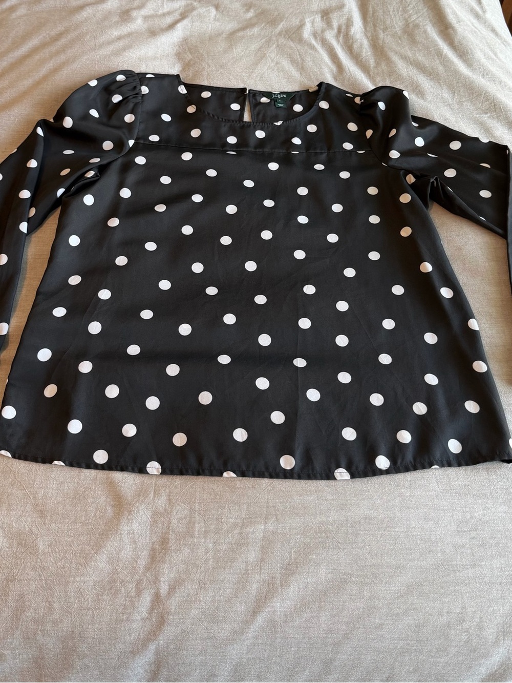 J. Crew Black Blouse with White Polka Dots, Large, Like new - Picture 6 of 10